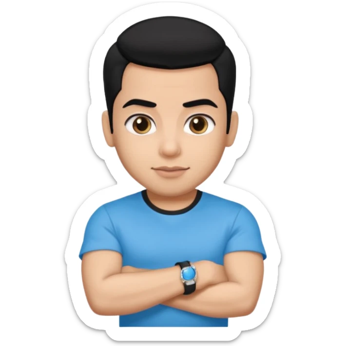 ipretty bratz emoji of salman khan wearing a black tee, silver- blue bracelet, black hair sticker