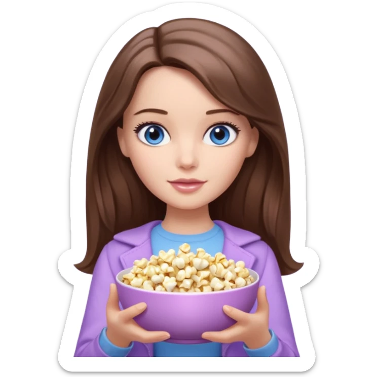 beautiful barbie girl with long brown hair, blue eyes and wearing light purple clothes watching stranger things on tv sticker