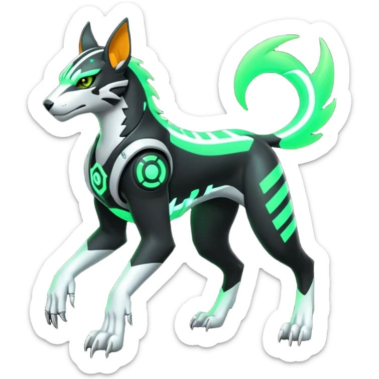 Black and green cyberpunk intricate neon glowing grey white futuristic cyborg-Houndoom-Tigress-Luxray-Gryphon-fusion (full body) sticker