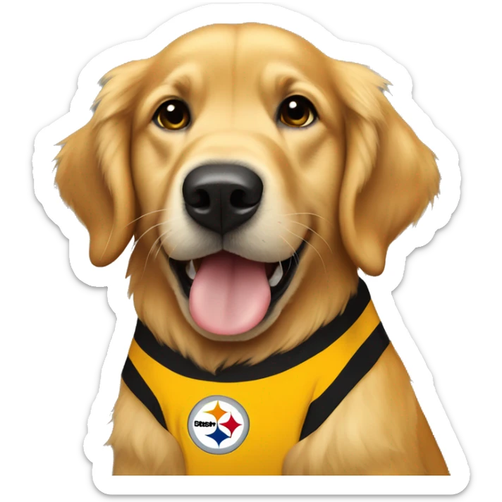 golden retriever wearing Steelers football jersey sticker