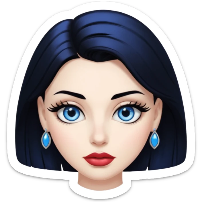 Naked lady with blue yes black hair and big Breast big glossy lips black eyelashes bold brows sticker