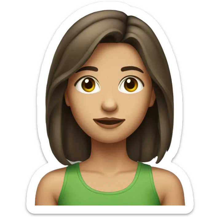 Brunette girl with shoulder length hair with hazel eyes wearing green tanktop sticker