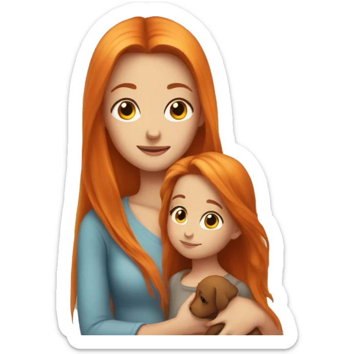 Girl with long orange hair holding boy baby with brown hair  sticker