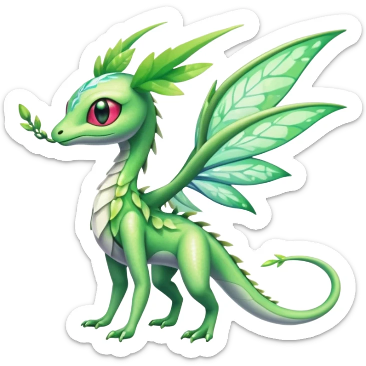 Sparkly White And Green Natural Flowery Colorful Flygon-Celebi-Fakémon-hybrid-creature (full body)  sticker