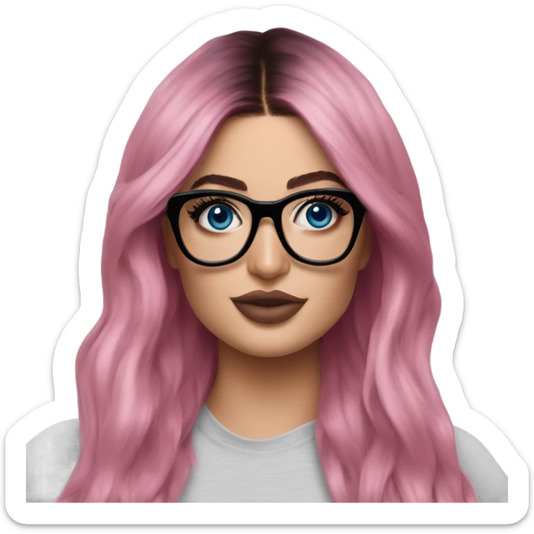 Photo Realistic kylie jenner stylish pink hair BLUE eyes and glasses  sticker