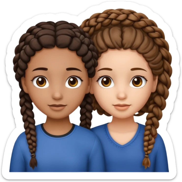 2 girl best friends. One is black with braids and brown eyes. One is white with curly brown hair with brown eyes. sticker