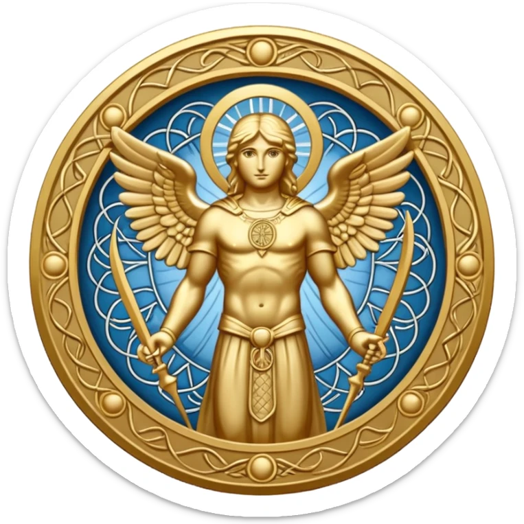 seal of Archangel Michael, mystical, circular, intricate lines, spiritual symbol sticker