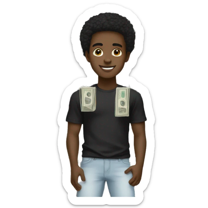 Young black guy with amiri shirt holding a lot of cash  sticker