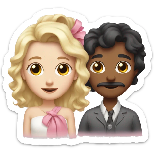 White mom with long wavy black hair next to dad white with short blonde hair watching baby white with pink bow in her hair  sticker