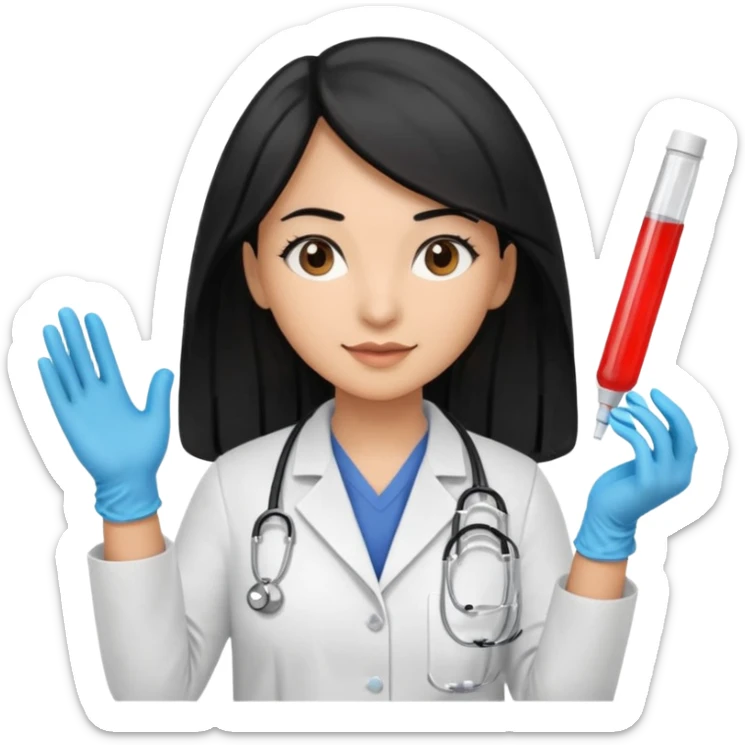 doctora con gauntes y marallilas e insumos lavoratorio pelo negro largo triguella sticker