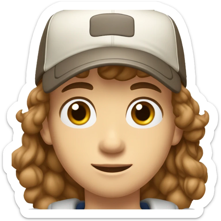 Teenager boy type italian, White skin, with baseball cap backwards with wavy brown hair (Which go down behind to the nape of the neck), Little bit dezoom sticker