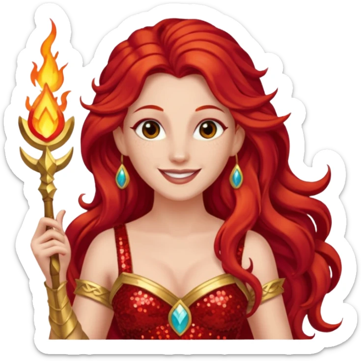 Vesta, Goddess of Hearth from Gods and Goddesses with long red hair, red sequin outfit sticker