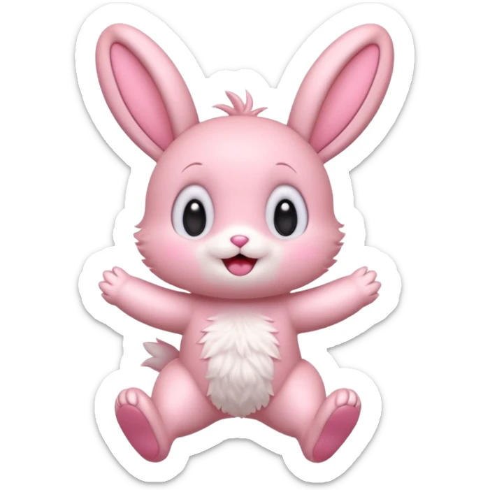 Exited pink bunny, kawaii chibi fluffy ears and body jumping of excitement  sticker