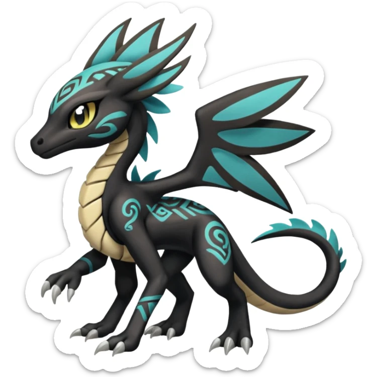 Tribal Exotic Meloetta-Stitch-Zekrom-Salandit-fusion, full body, tribal markings  sticker