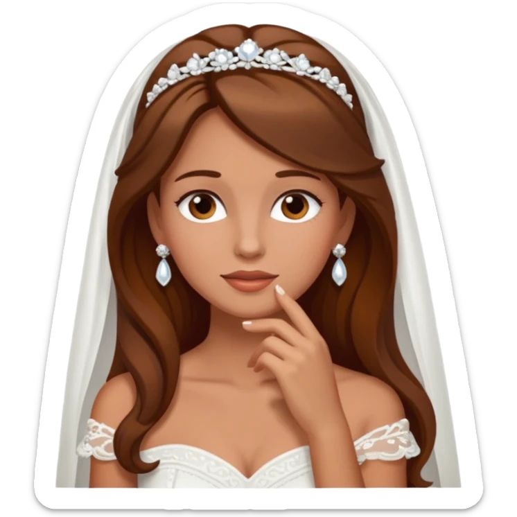 White tanned skin bride with brown hair with a chin on her face sticker