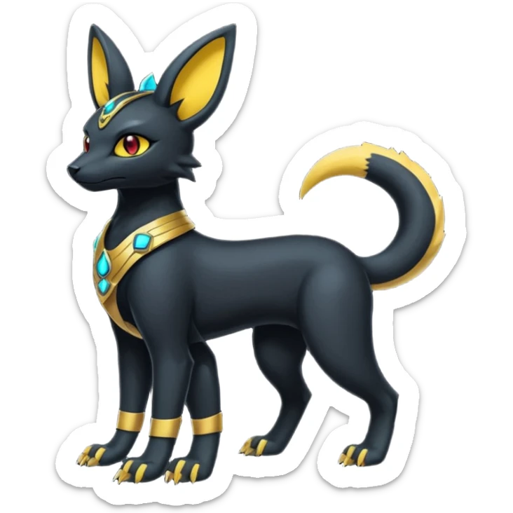 Black Dark Furry Fluffy Modern Futuristic Cyber-Umbreon-Salandit-Bastet-Anubis-fusion full body sticker