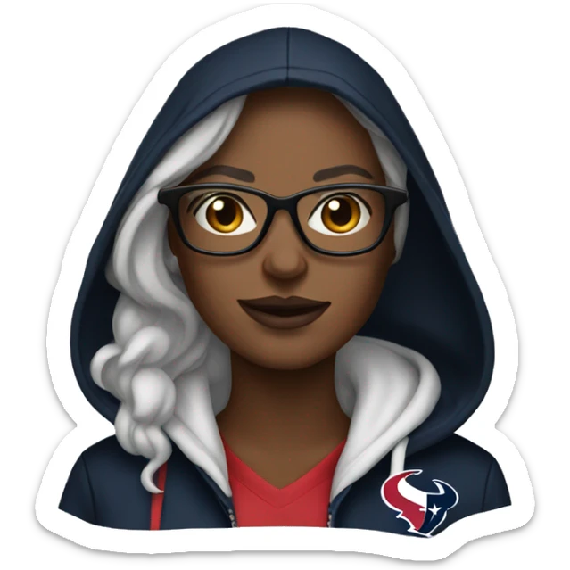 Woman with glasses in black hoodie and texans jersye sticker