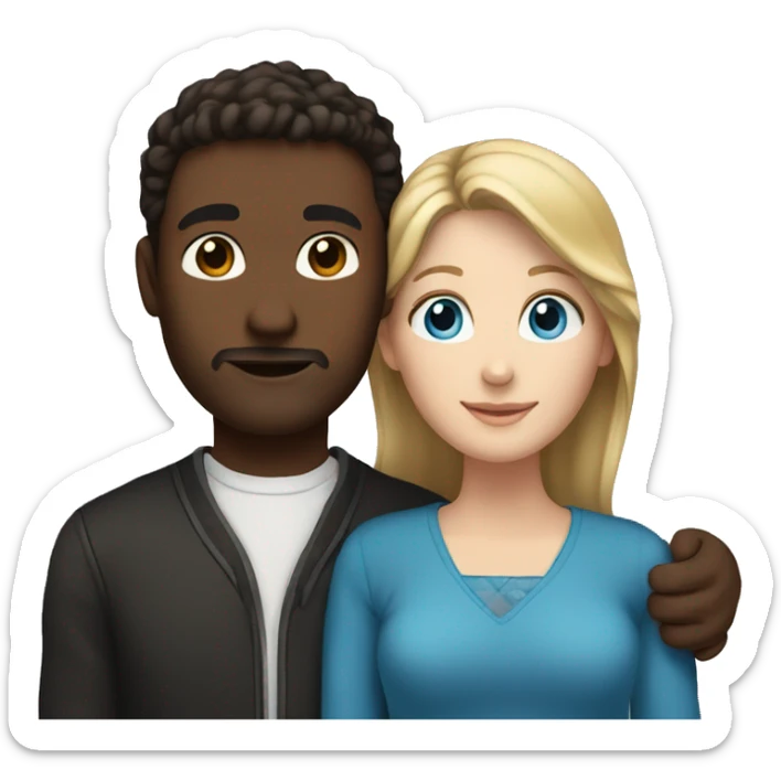Couple hugging, white woman brown hair black eyes, white man with blue eyes  sticker