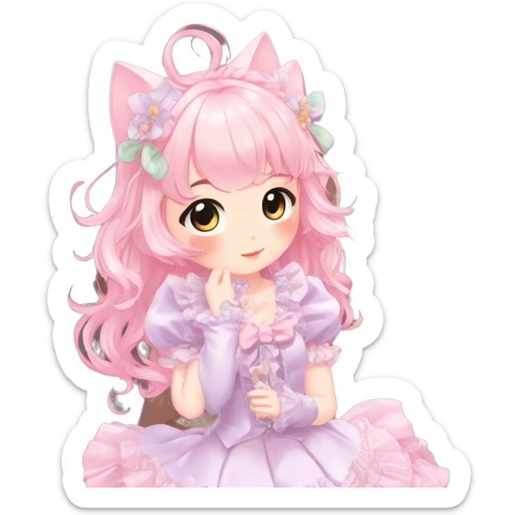 Shiny Blushing Cute Kawaii Beautiful Pastel Lolita Anime Catgirl Trending Style Cottagecore Pastelcore  full body sticker