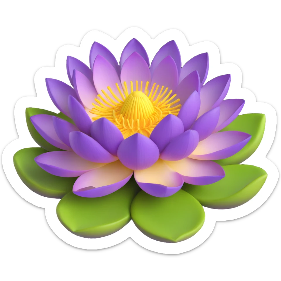 Realistic purple lotus flower with detailed petals, yellow stamens, and green lotus pad sticker