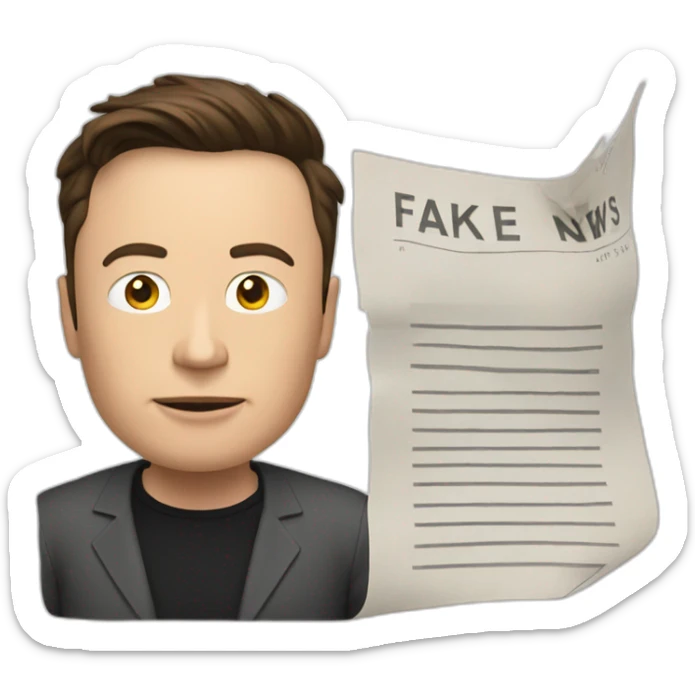 Elon Musk showing an paper with the word fake news sticker