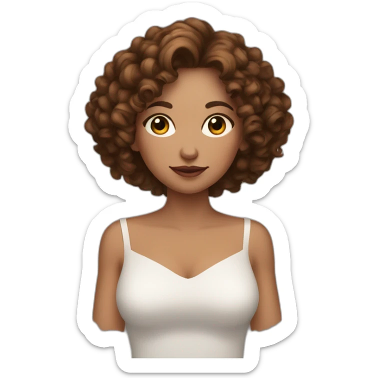 white woman-designer with brown curly hair, wears Off Shoulder Batwing Tank shows heart with her hands sticker