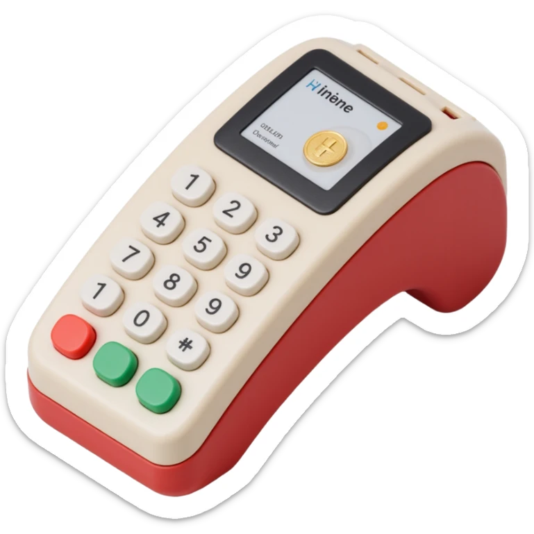 realistic credit card with a payment terminal, skeuomorphism style sticker