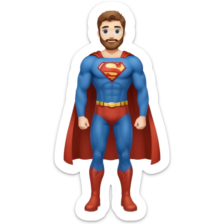 Full body Adult size Superman Blue Eyes Scruffy Redish and light Brown Beard Muscle happy sticker