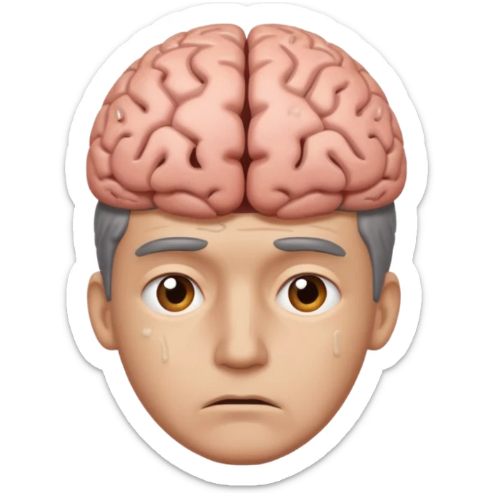 a worried man that dont know what to do and with the brain out of your opened head sticker