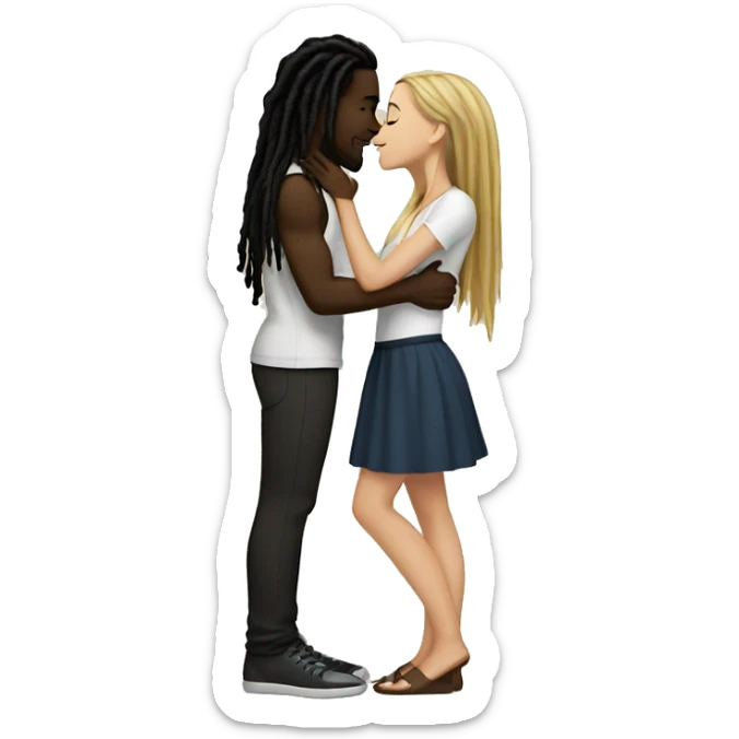 black guy with dreads kissing a white girl with black hair sticker