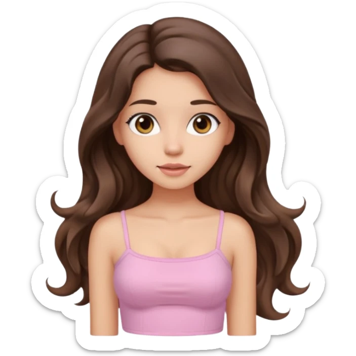 aesthetic brunette girl in light pink tube top shirt with long wavy hair sticker