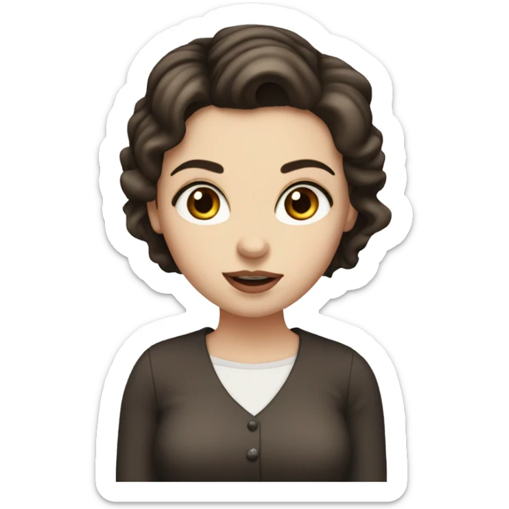 white girl with dark brown hair, full and beautiful mouth, big eyes and thick eyebrows, sticker