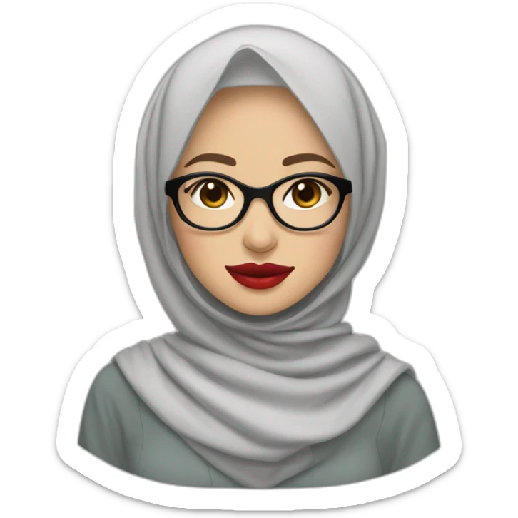 Indonesian woman pale skin red lips wear hijab and round glasses sticker