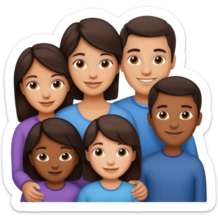 Hispanic family of five people: mom, dad, two sons, one daughter in the middle, all with dark brown hair sticker
