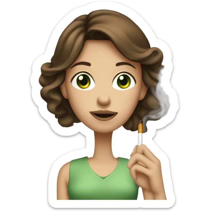 girl with green eyes and brown hair smoking a ciggarete  sticker