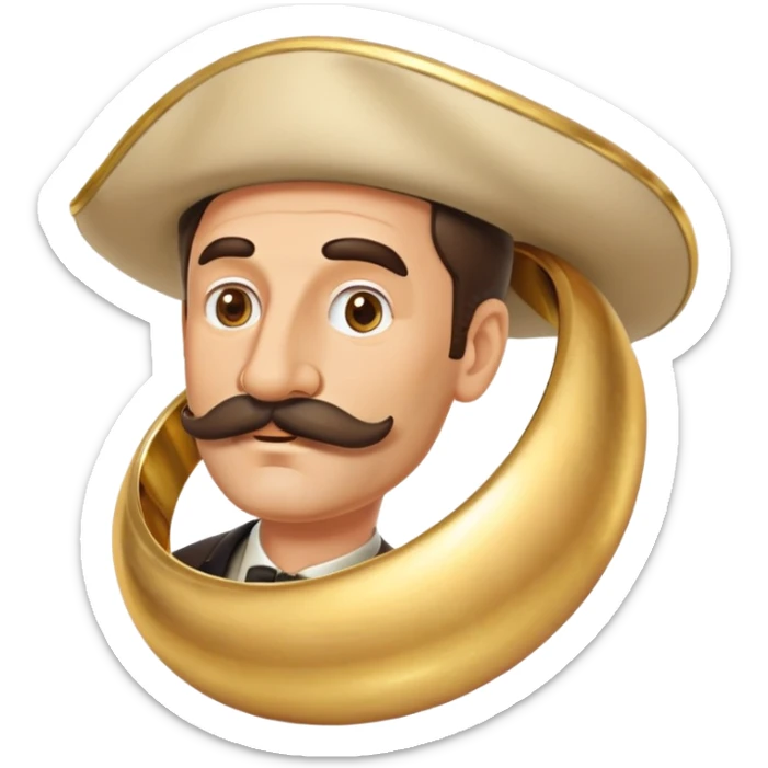 italian man Luigi Mangione with mustache wearing a large gold wedding band sticker