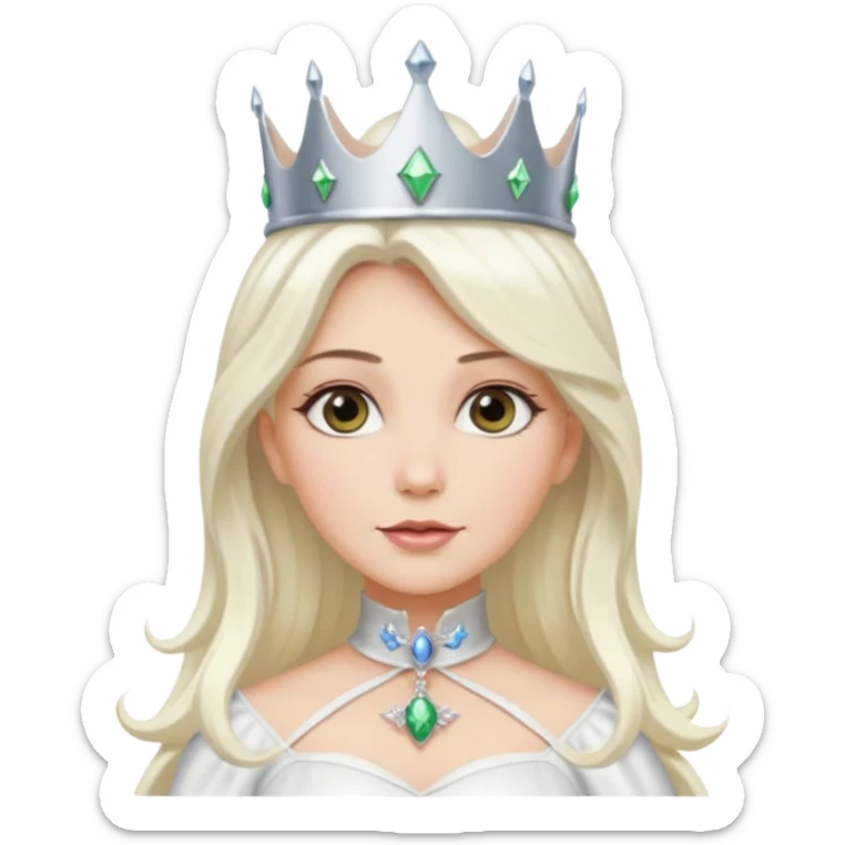 The Good Witch from The Land of Oz with long platinum blonde hair, white outfit and crown sticker