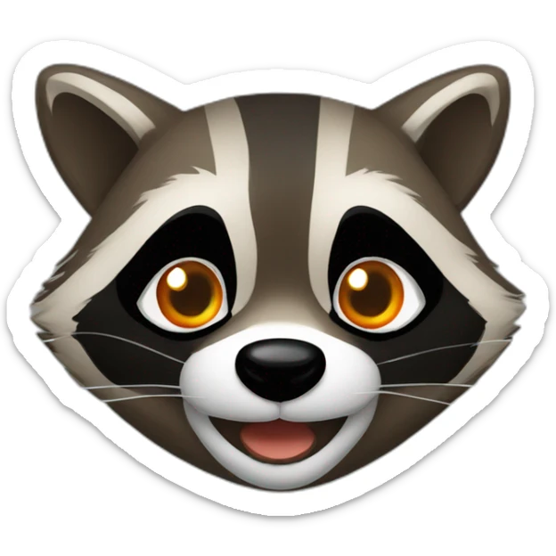 brown raccoon with orange eyes and a dark green hood that is laughing sticker