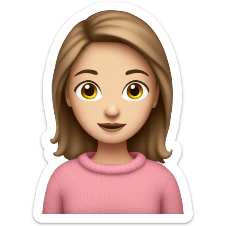 Pretty white girl with brown hair wearing pink sweater reading cozy sticker