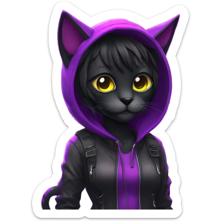 Edgy Shy Anthro cool pretty colorful dark cat-fursona techwear sticker