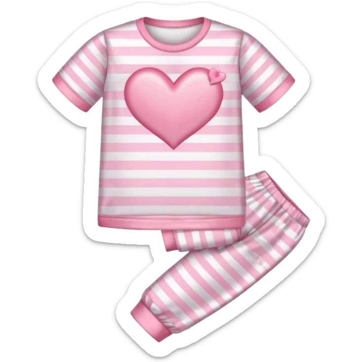 Satin baby pink and white striped pajamas with a pink heart on the pocket sticker