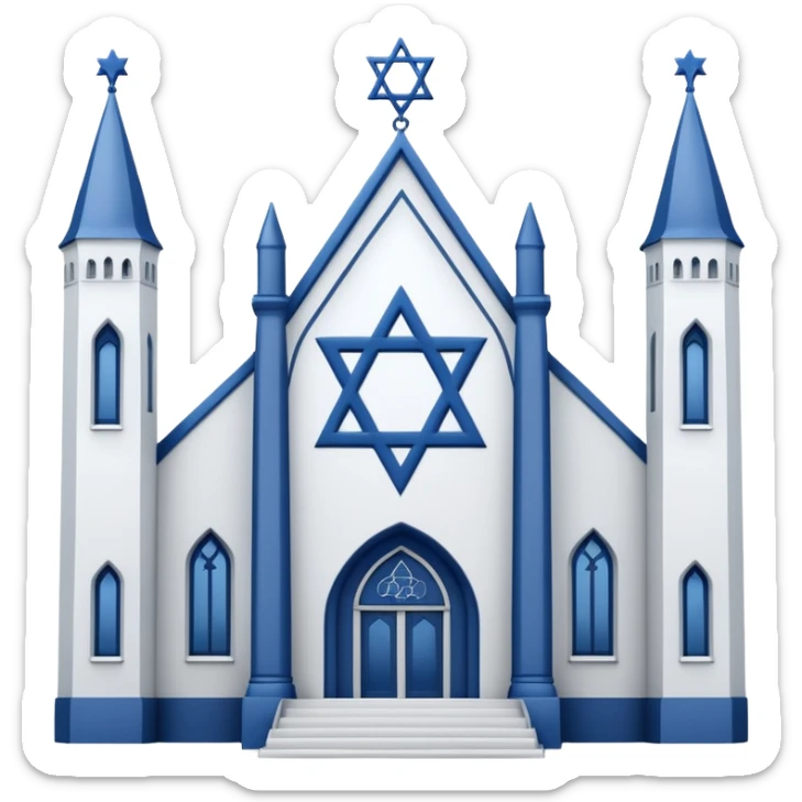 reform jewish synagogue similar to historical religious architecture in europe. the building should be white in color, feature gothic architectural elements and star of david as main symbol. no crosses, no christian symbols, no blue colors and no visual associations with israel. ios style. sticker