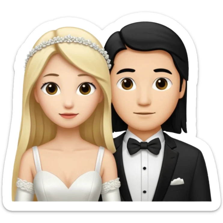 Wedding couple blonde bride long hair and long black hair Chinese groom
 sticker