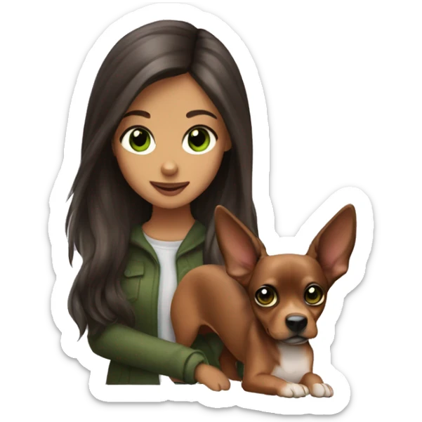 Mini pincher with brune girl , long hair and green eyes  sticker