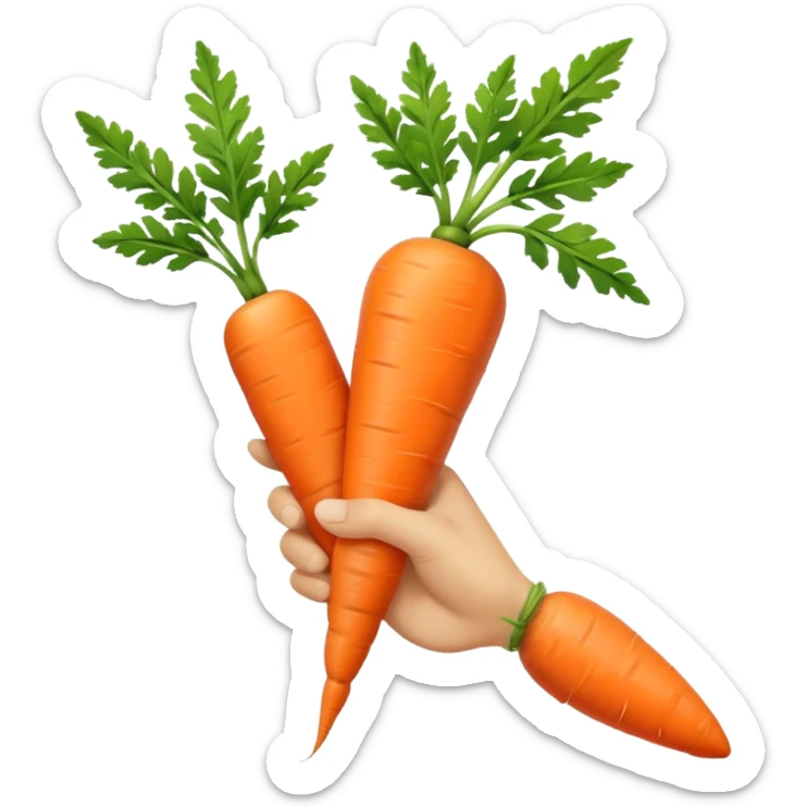 beige skin colored hand holding one long skinny carrot sticker