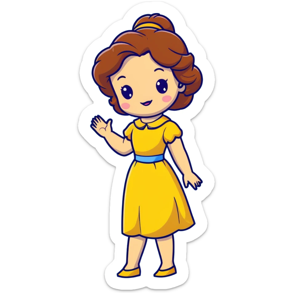 Disney Princess Belle from Beauty and the Beast with brown hair and face with freckles, yellow dress sticker