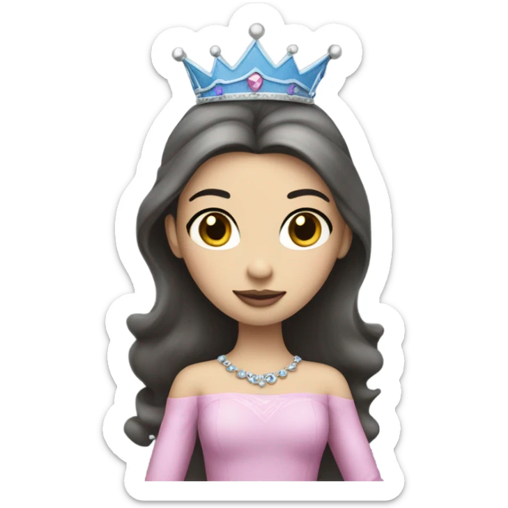 Princess- Fair skin- Long dark hair- crown- blue dress- pink lips sticker