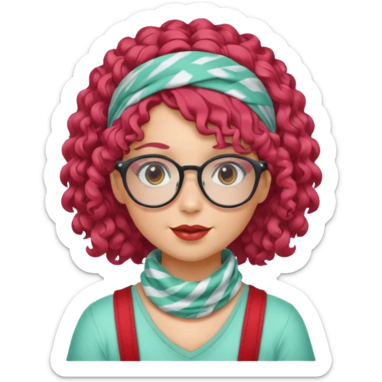 girl with curly  peppermint hair and bandana and glassess sticker