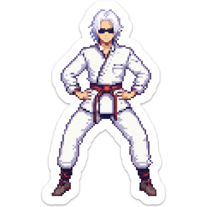 Gojo Satoru from Jujutsu Kaisen, pixel art style, white hair, blindfold, cool stance sticker