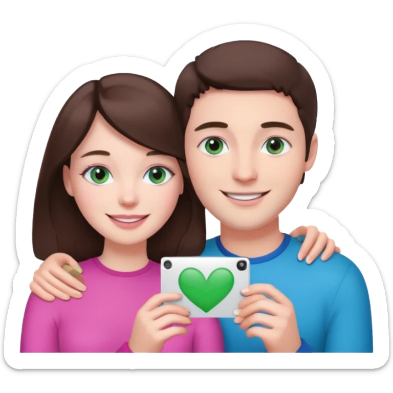 pink polaroid photo of a couple thats white with brunette hair blue and green eyes sticker